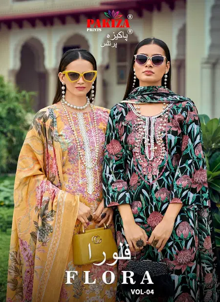 Flora Vol 4 By Pakiza Lawn Cotton Embroidery Dress Material Orders In India